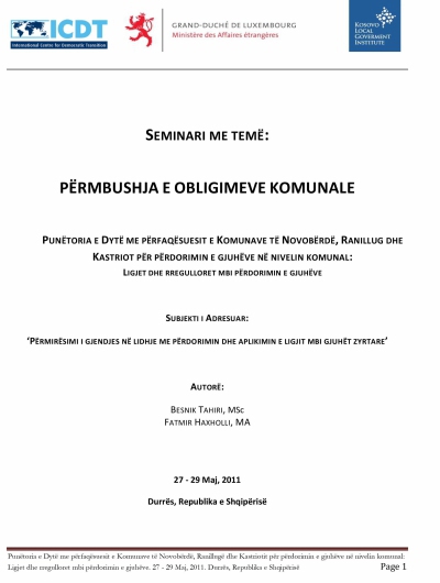 Read more about the article Seminari me temë: Përmbushja e Obligimeve Komunale